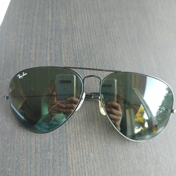 Ray-Ban Aviator Sunglasses Vintage B&L 62mm Black Chrome Green Pilot 62 □ 14 - Picture 7 of 16